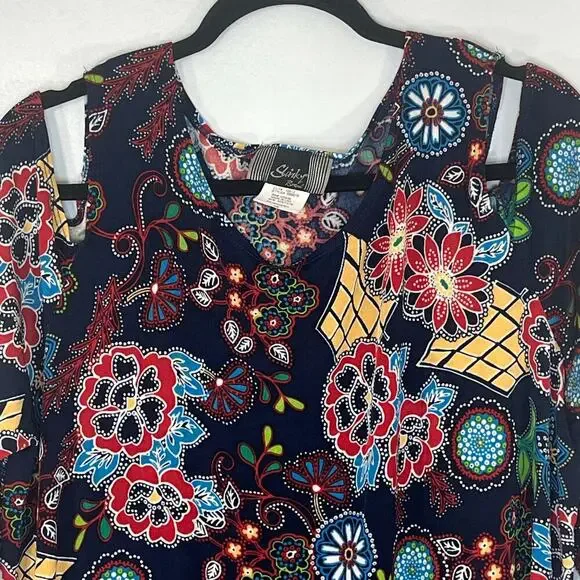 Slinky Brand Women Floral Asymmetric Blouse off the shoulders Crew neck Sz 1X - Picture 4 of 11
